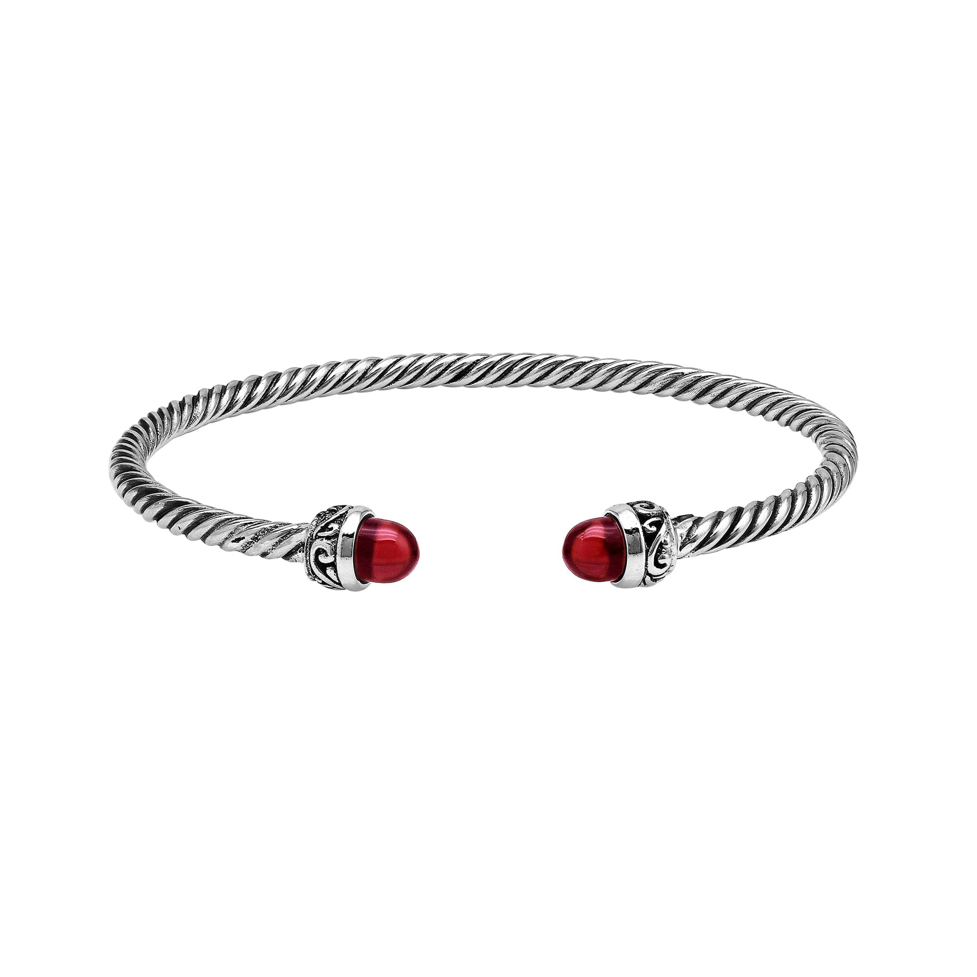 Sterling Silver Twisted Bangle With Garnet Quartz End Caps For Retail