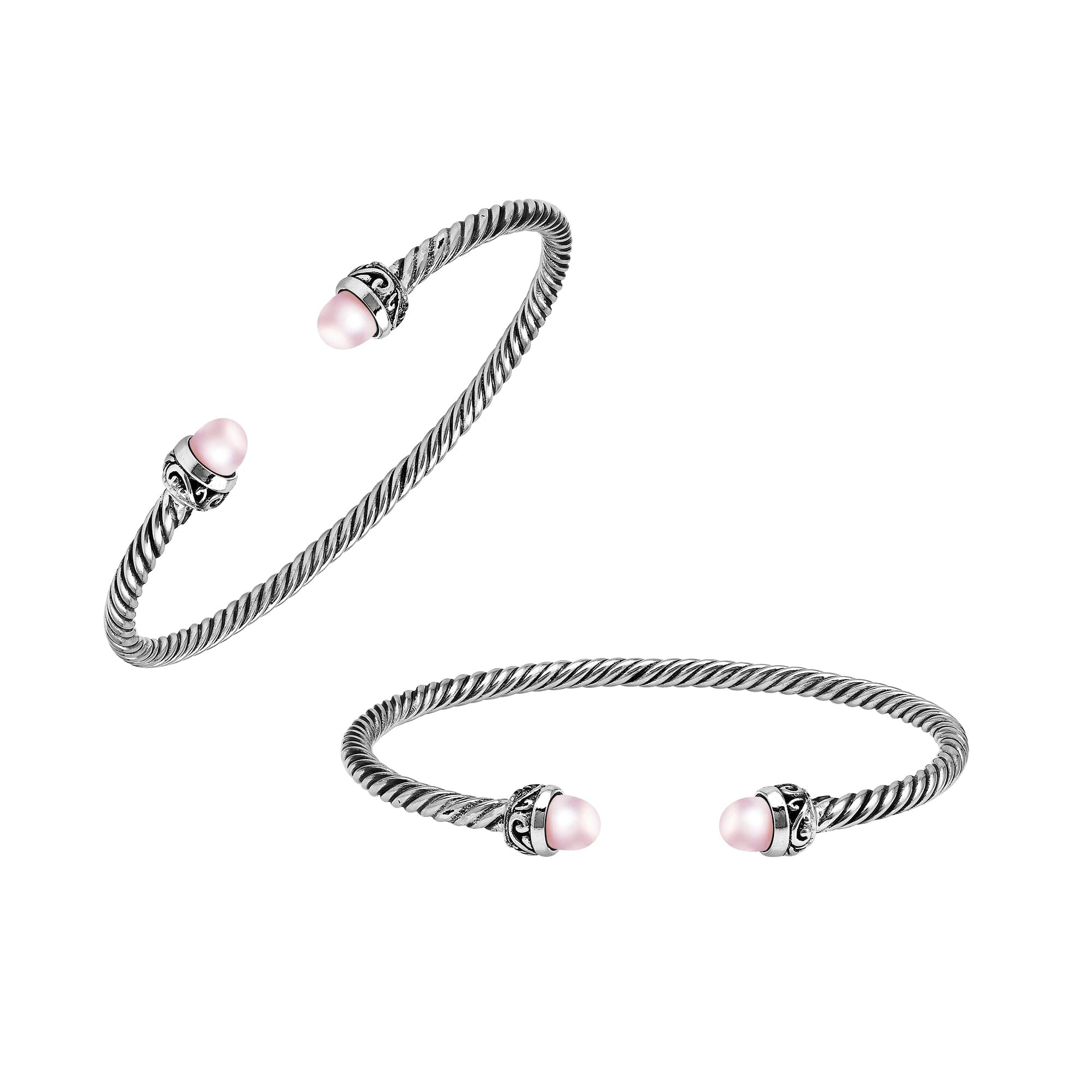 AB-1238-PE.P Sterling Silver Bangle With Fresh Pearl Jewelry Bali Designs Inc 