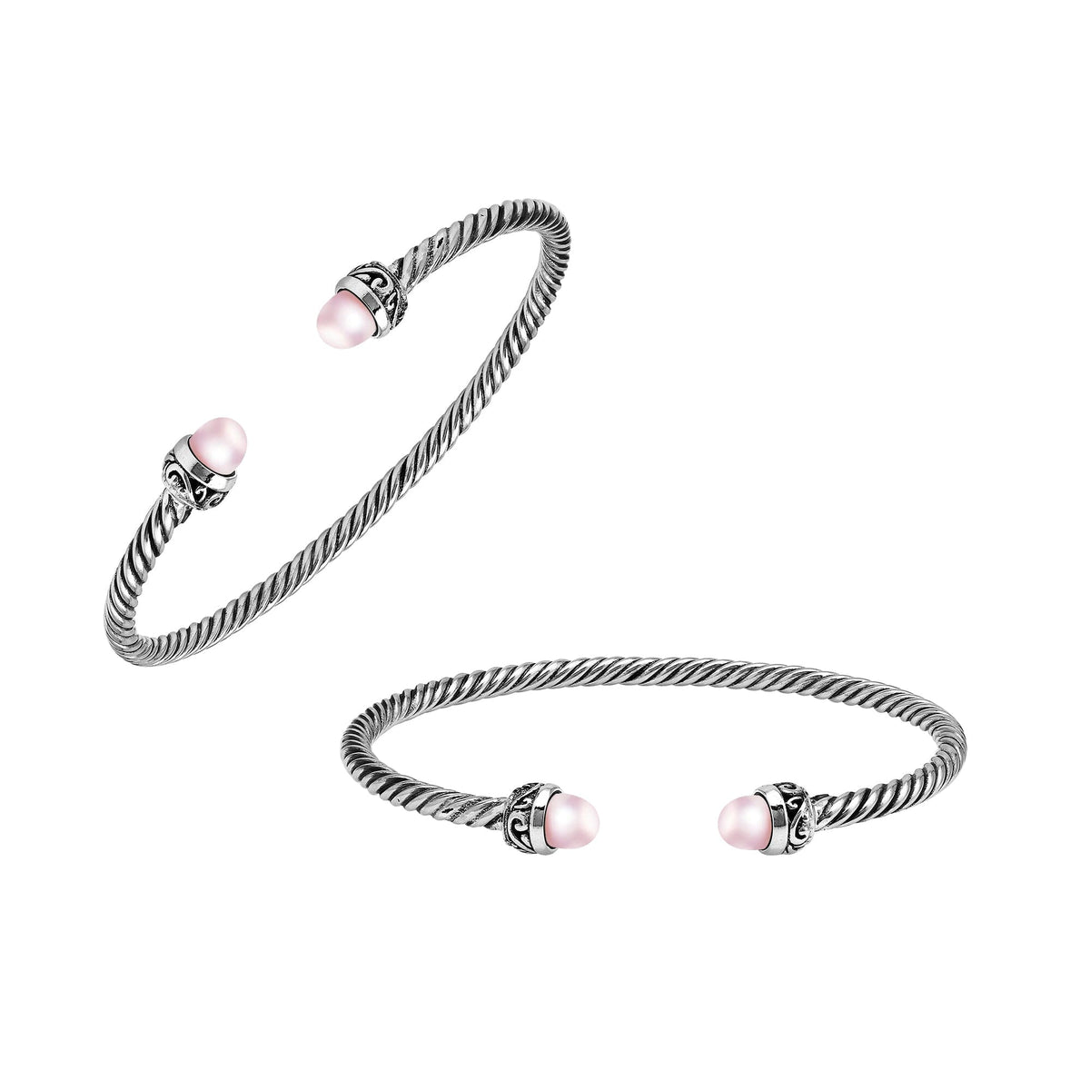 AB-1238-PE.P Sterling Silver Bangle With Fresh Pearl Jewelry Bali Designs Inc 