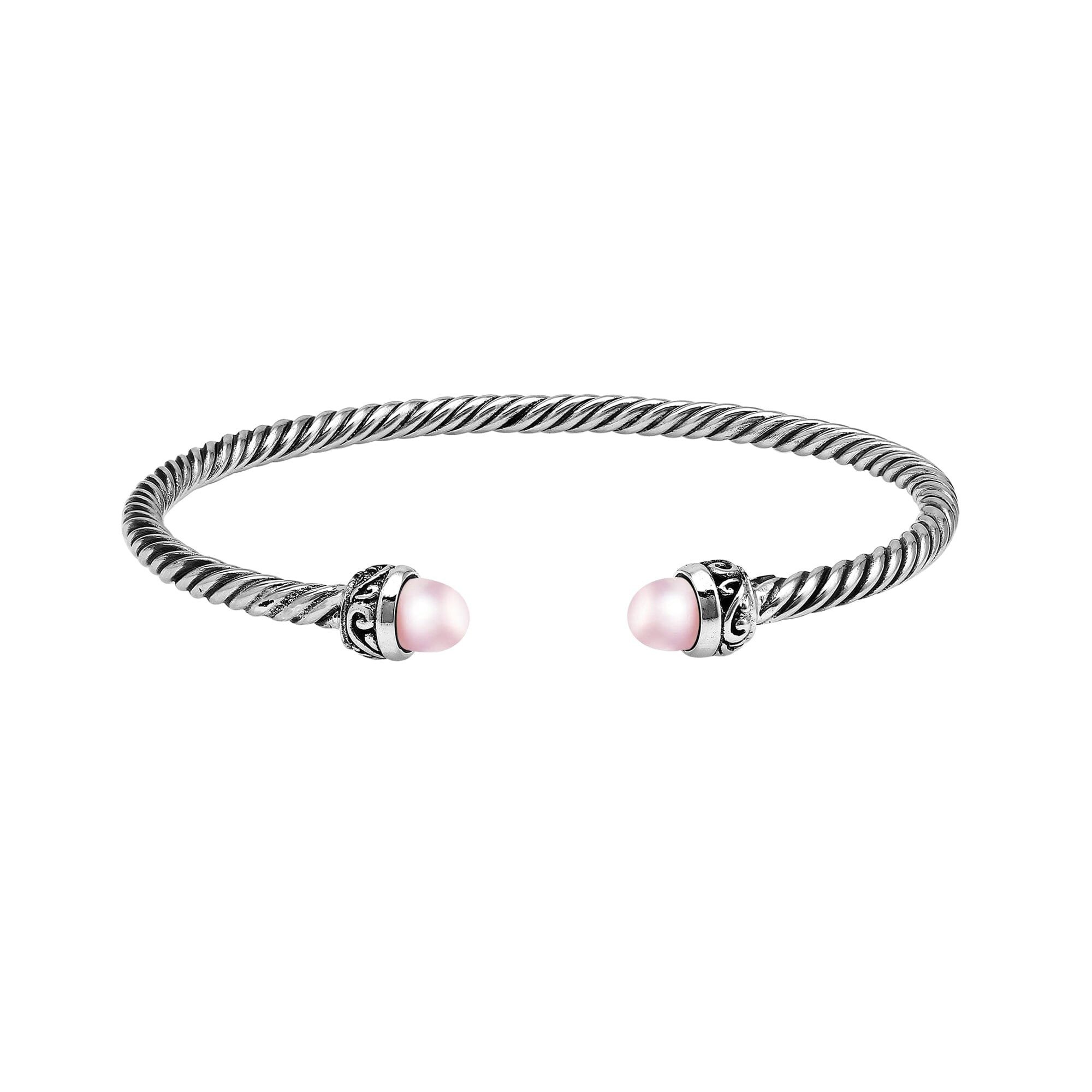 AB-1238-PE.P Sterling Silver Bangle With Fresh Pearl Jewelry Bali Designs Inc 