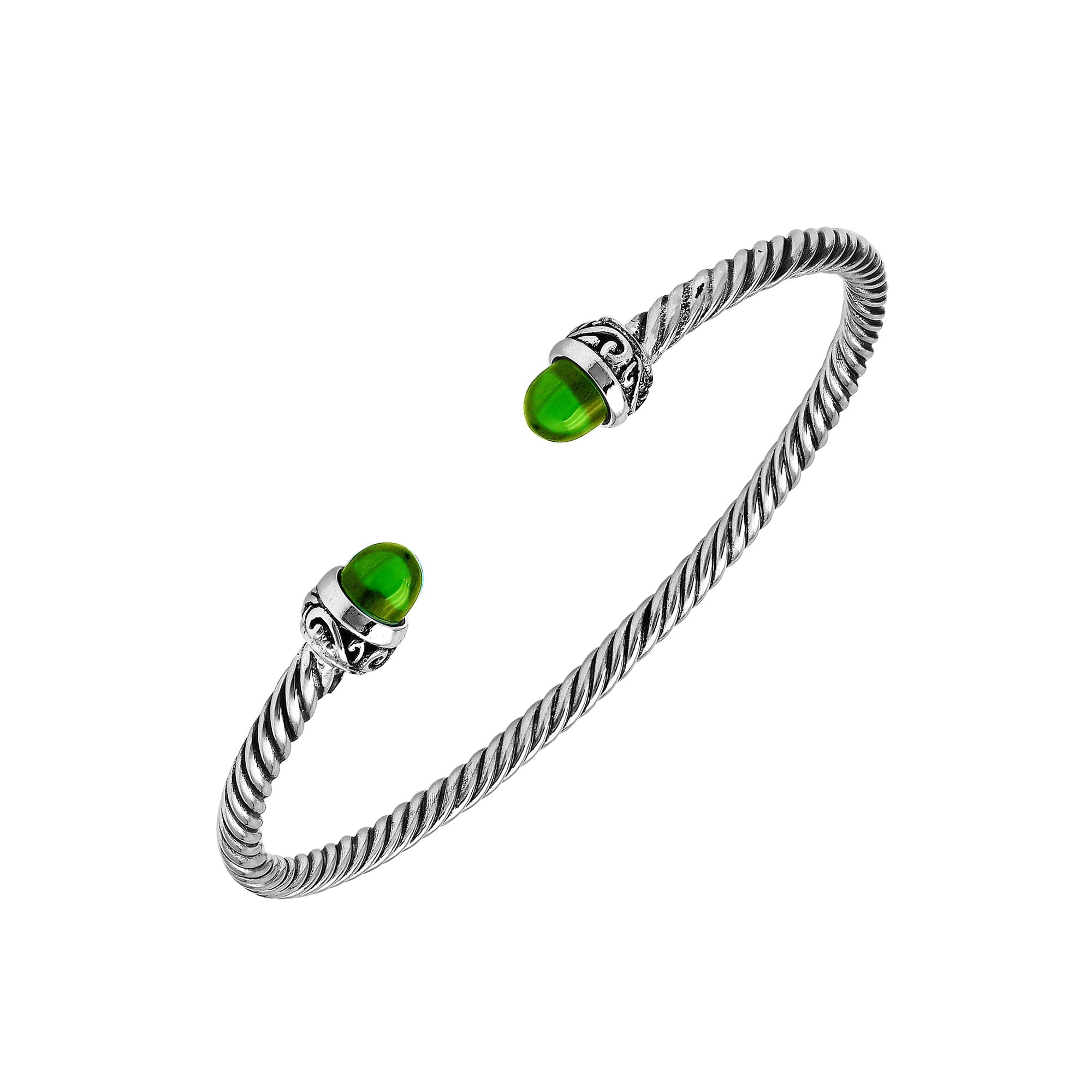 AB-1238-PR Sterling Silver Bangle With Peridot Q. Jewelry Bali Designs Inc 