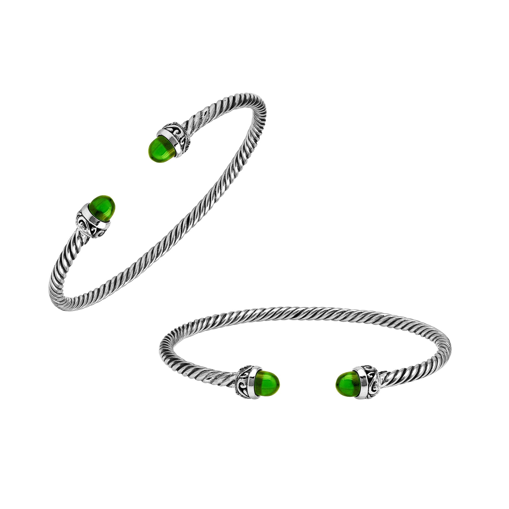 AB-1238-PR Sterling Silver Bangle With Peridot Q. Jewelry Bali Designs Inc 
