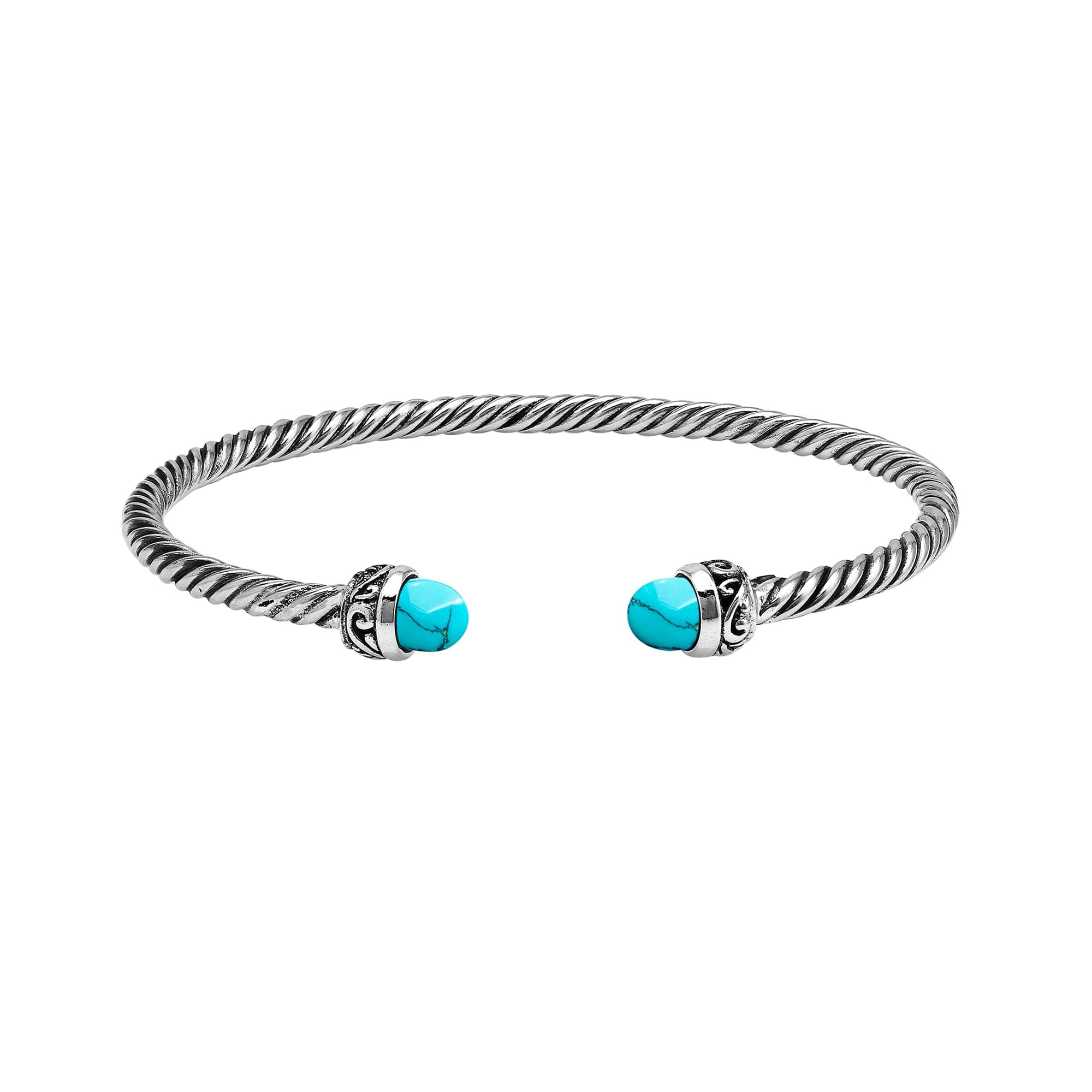 AB-1238-TQ Sterling Silver Bangle With Turquoise Shell Jewelry Bali Designs Inc 