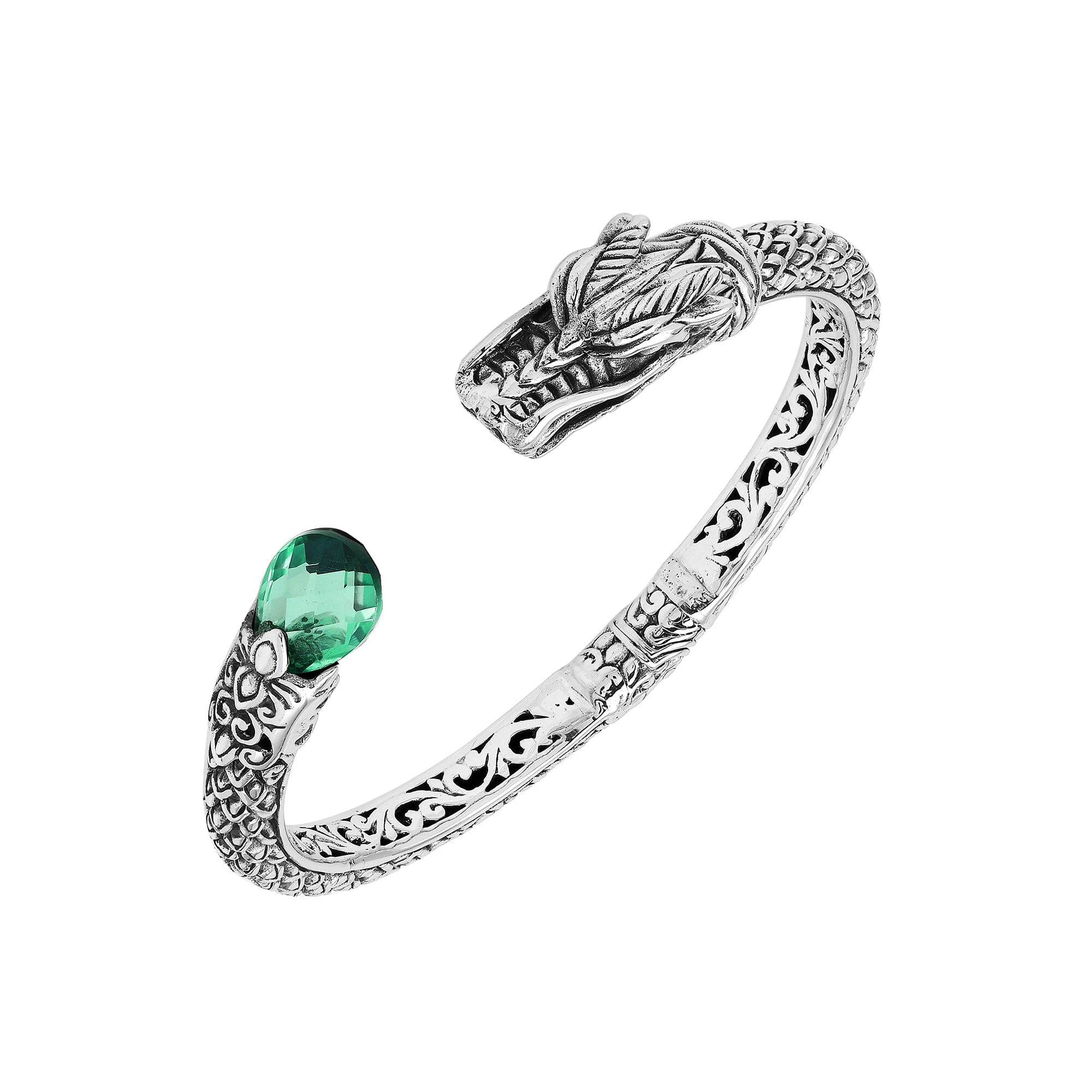 AB-1245-GQ Sterling Silver Bangle With Green Quartz Jewelry Bali Designs Inc 