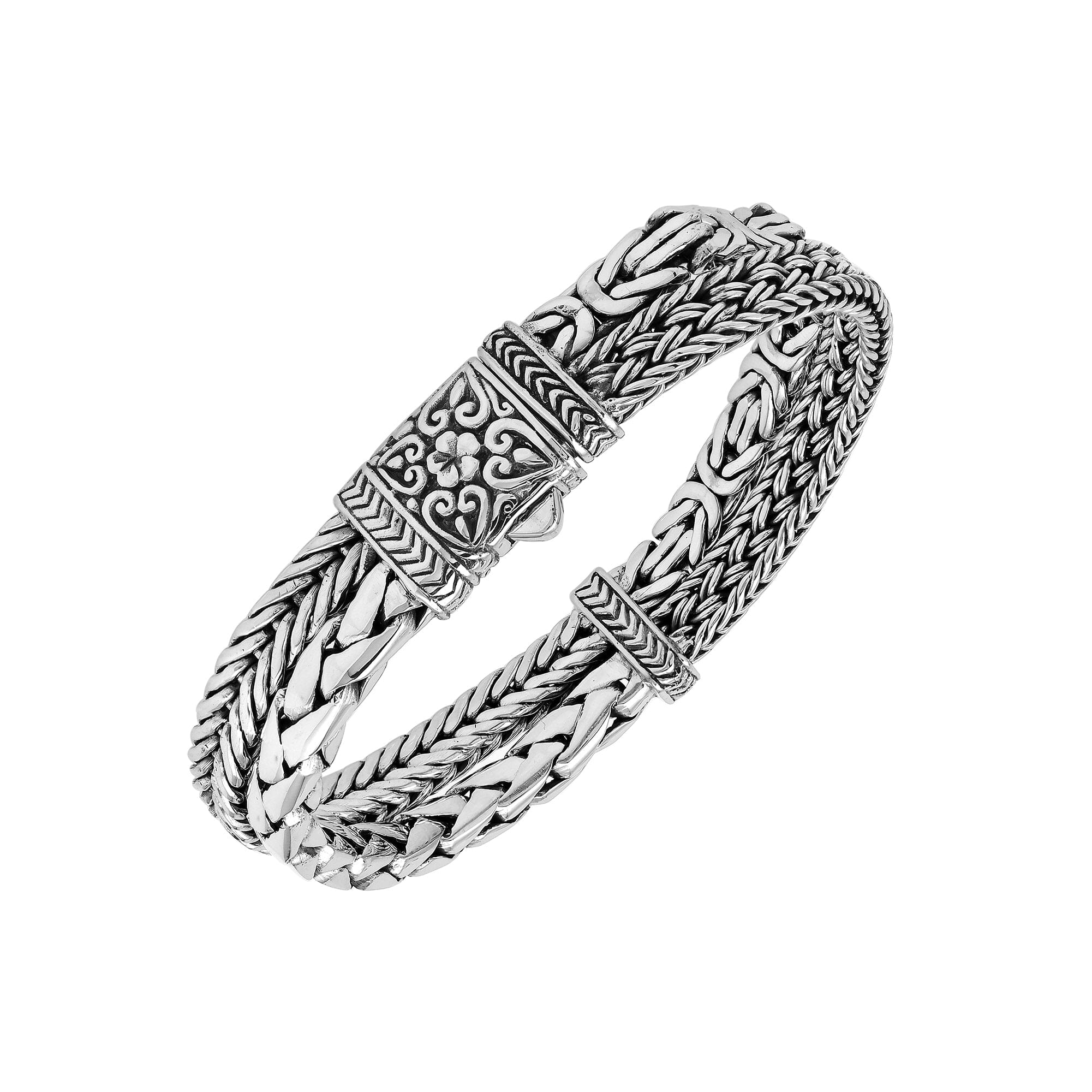 AB-1246-S-7" Sterling Silver Bracelet With Plain Silver Jewelry Bali Designs Inc 