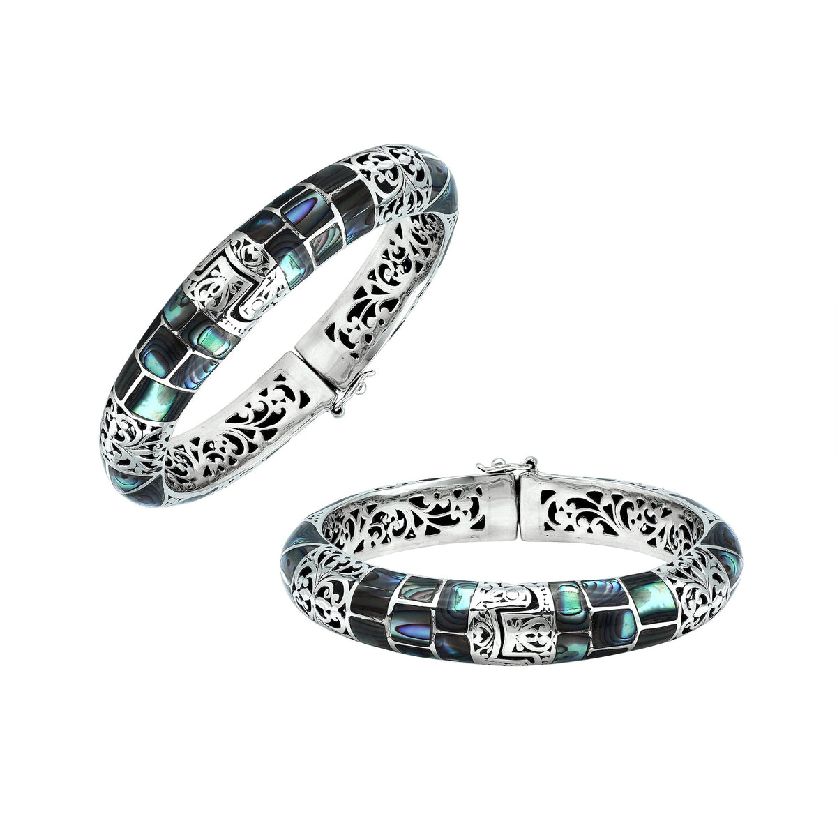 AB-1249-AB Sterling Silver Bangle With Abalone Shell Jewelry Bali Designs Inc 