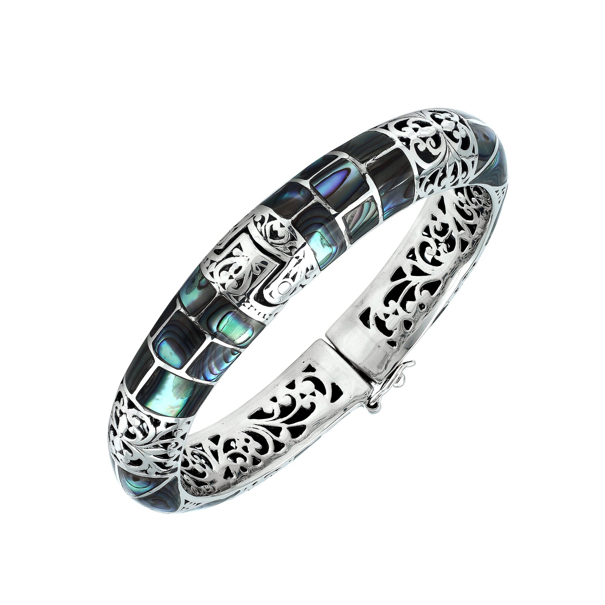 AB-1249-AB Sterling Silver Bangle With Abalone Shell Jewelry Bali Designs Inc 
