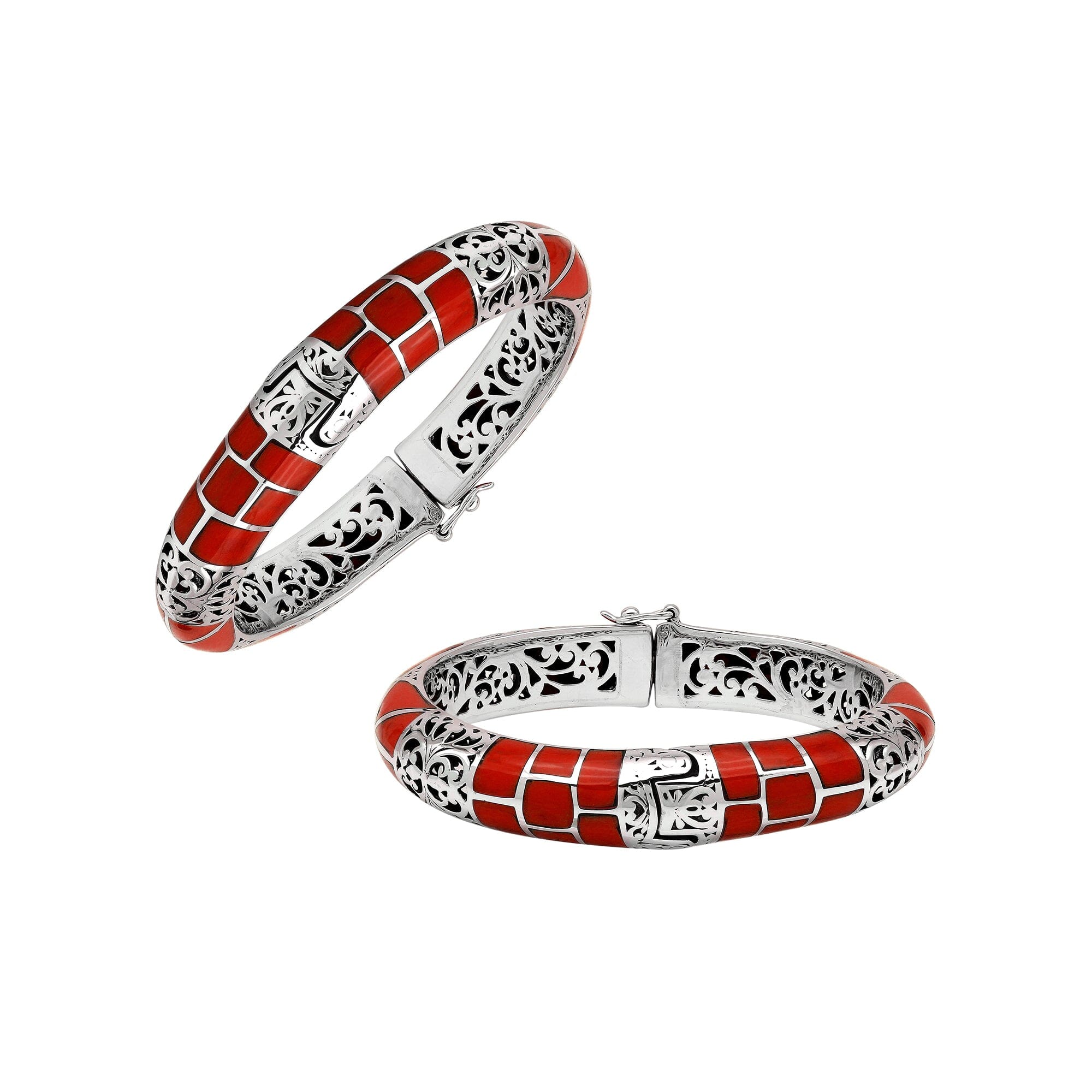 AB-1249-CR Sterling Silver Bangle With Coral Jewelry Bali Designs Inc 