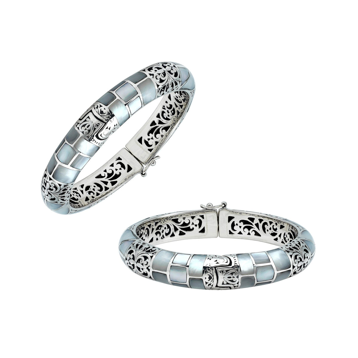 AB-1249-MOP Sterling Silver Bangle With Mother Of pearl Jewelry Bali Designs Inc 