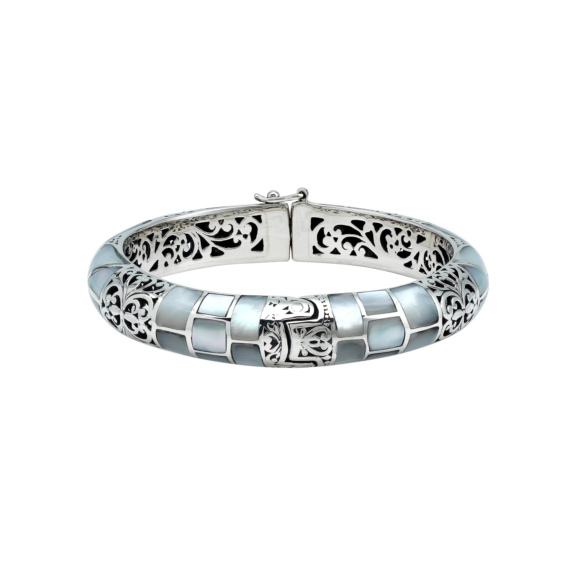 AB-1249-MOP Sterling Silver Bangle With Mother Of pearl Jewelry Bali Designs Inc 