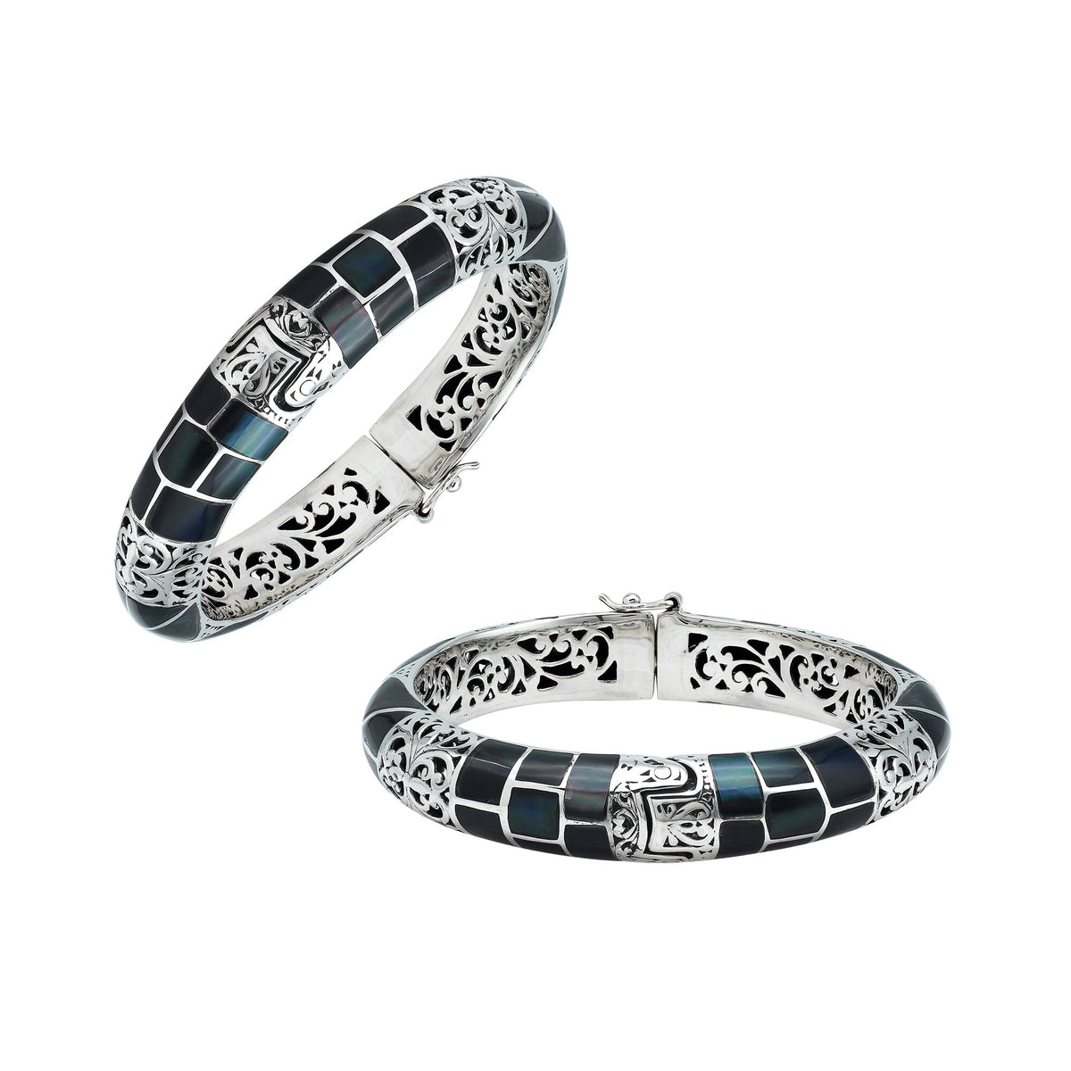 AB-1249-SHB Sterling Silver Bangle With Black Shell Jewelry Bali Designs Inc 