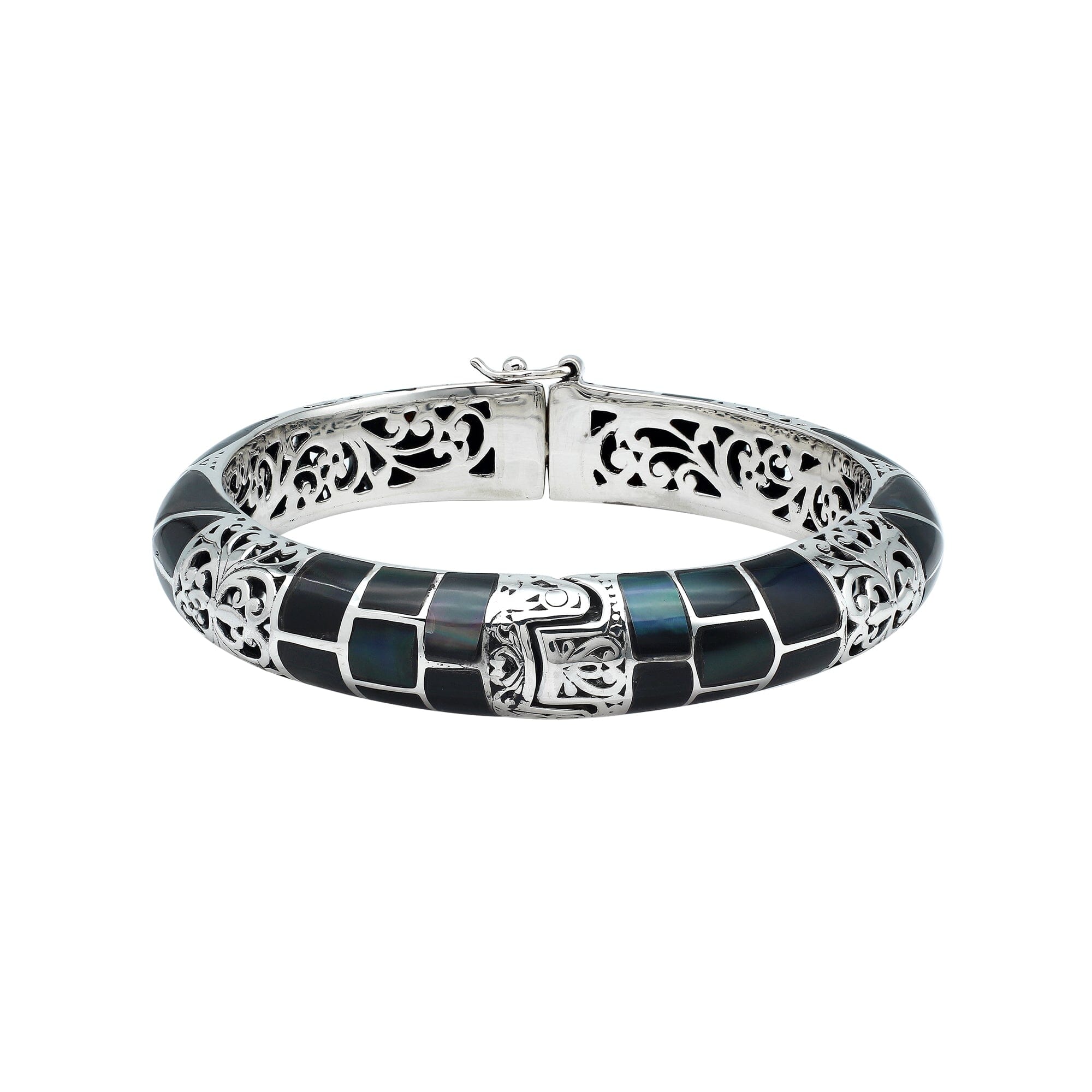 AB-1249-SHB Sterling Silver Bangle With Black Shell Jewelry Bali Designs Inc 