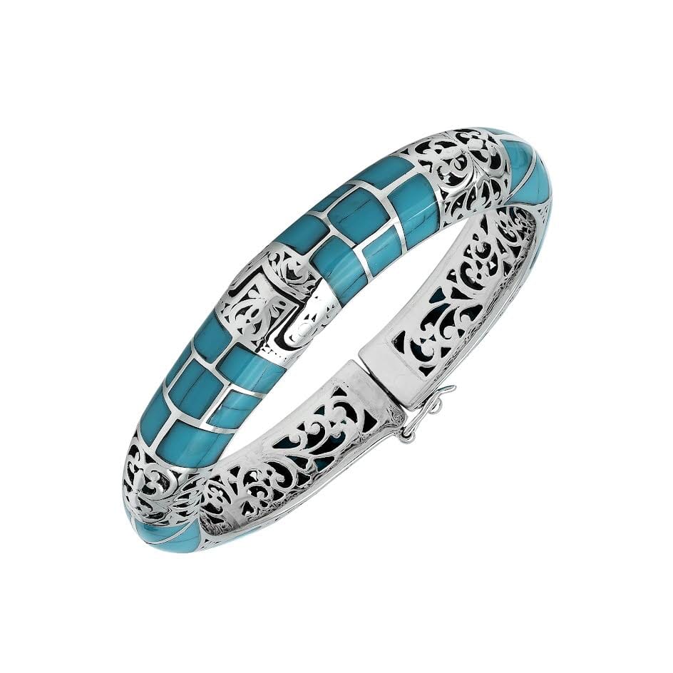 AB-1249-TQ Sterling Silver Bangle With Turquoise Shell Jewelry Bali Designs Inc 