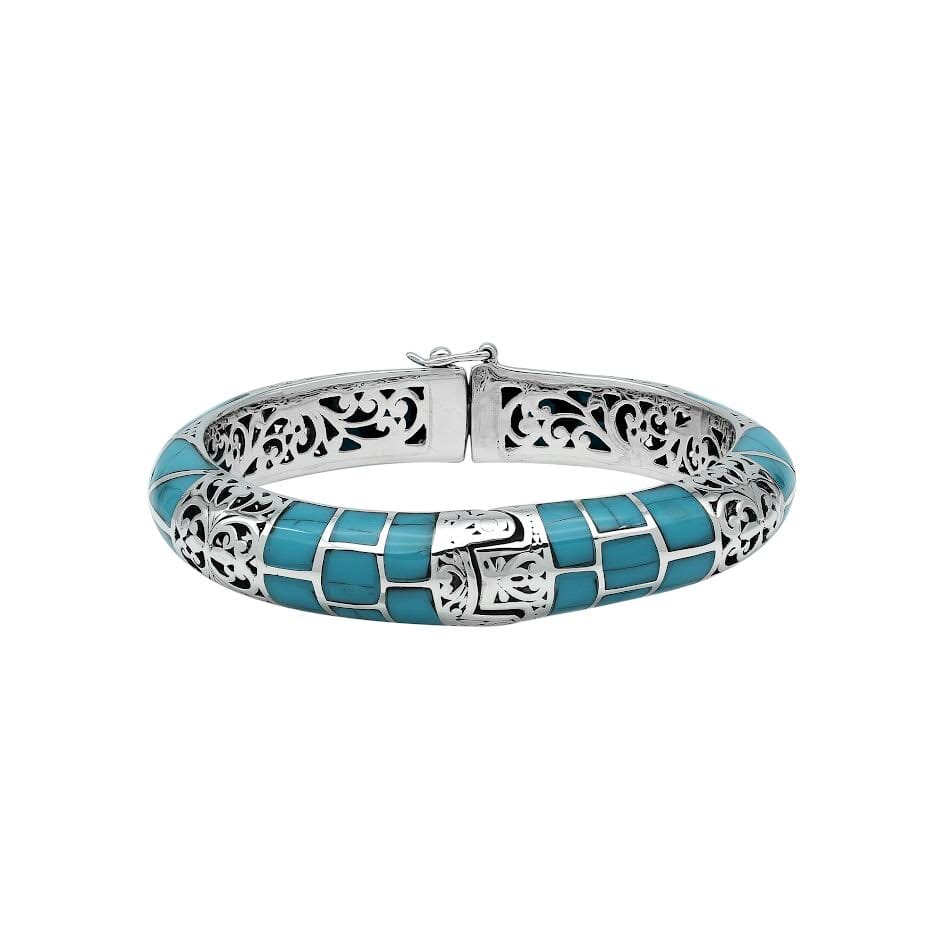 AB-1249-TQ Sterling Silver Bangle With Turquoise Shell Jewelry Bali Designs Inc 