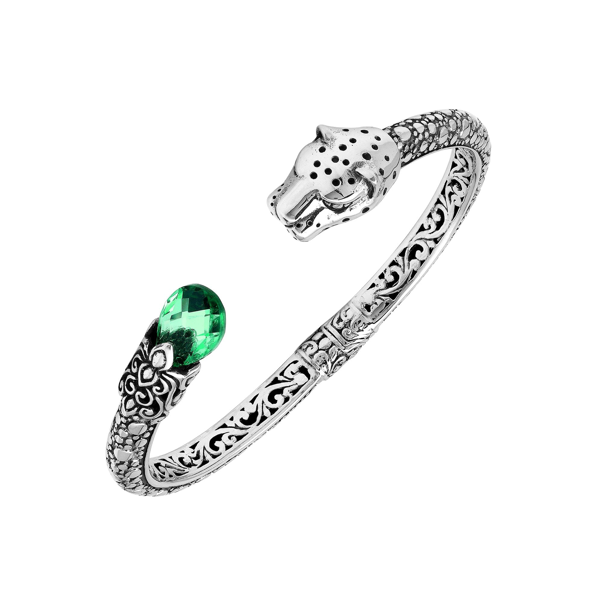 AB-1250-GQ Sterling Silver Bangle With Green Quartz Jewelry Bali Designs Inc 