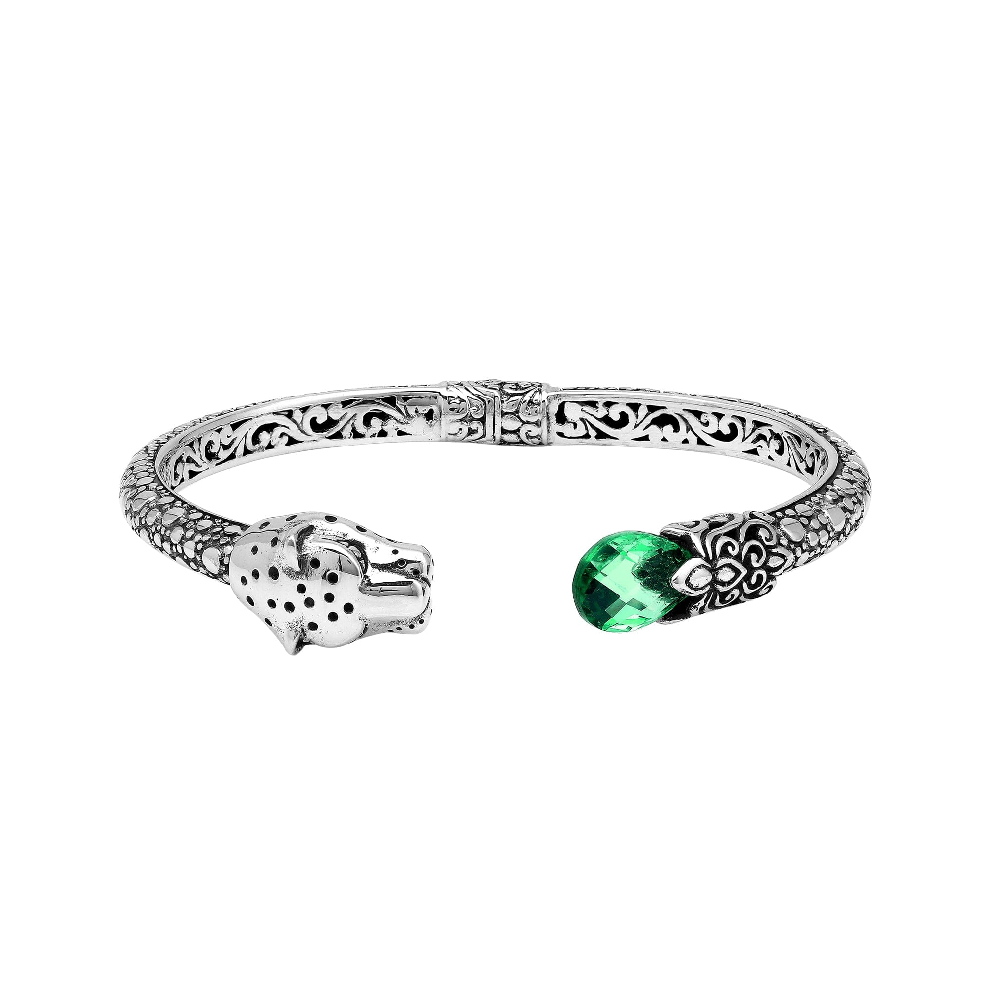 AB-1250-GQ Sterling Silver Bangle With Green Quartz Jewelry Bali Designs Inc 