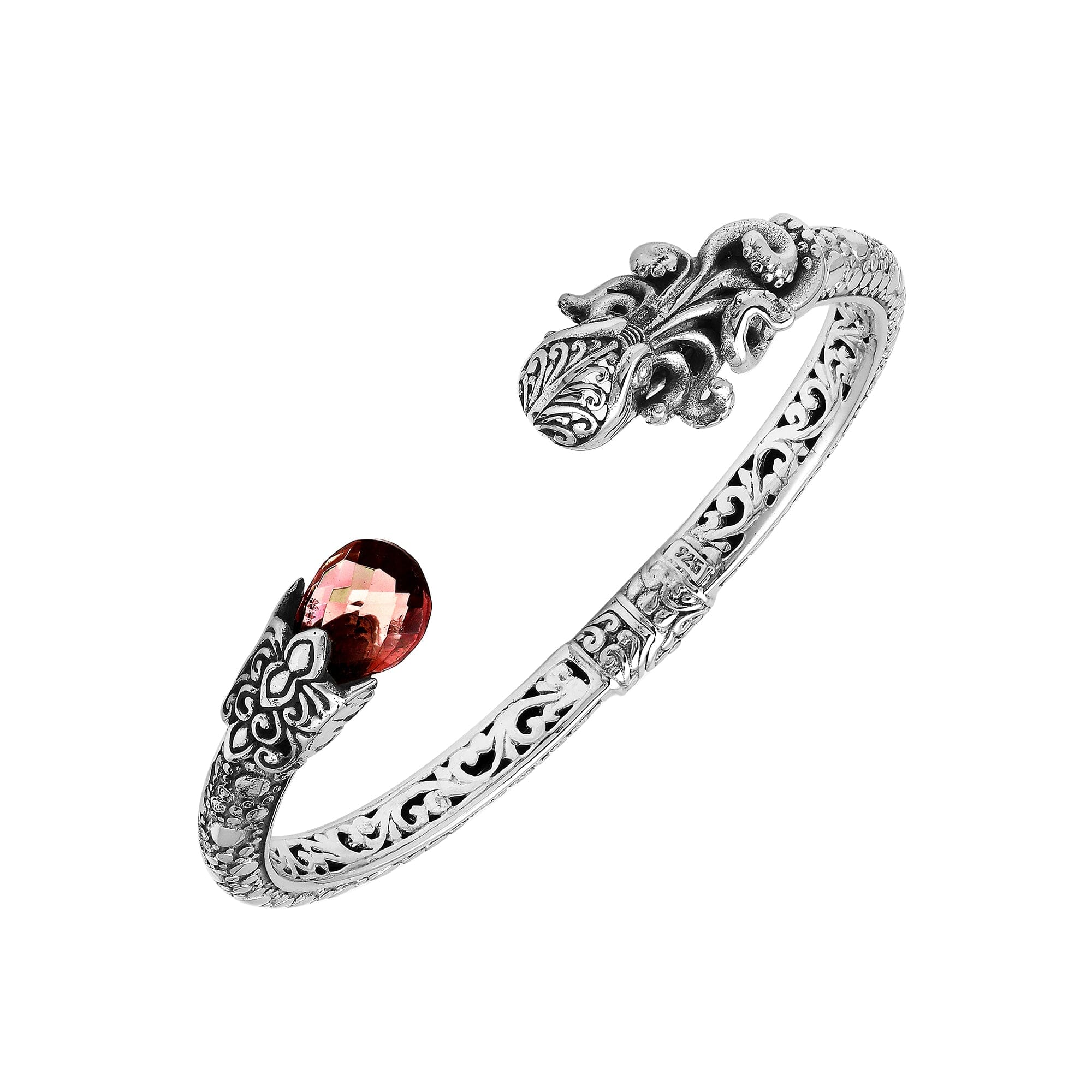 AB-1251-GA Sterling Silver Bangle With Garnet Quartz Jewelry Bali Designs Inc 