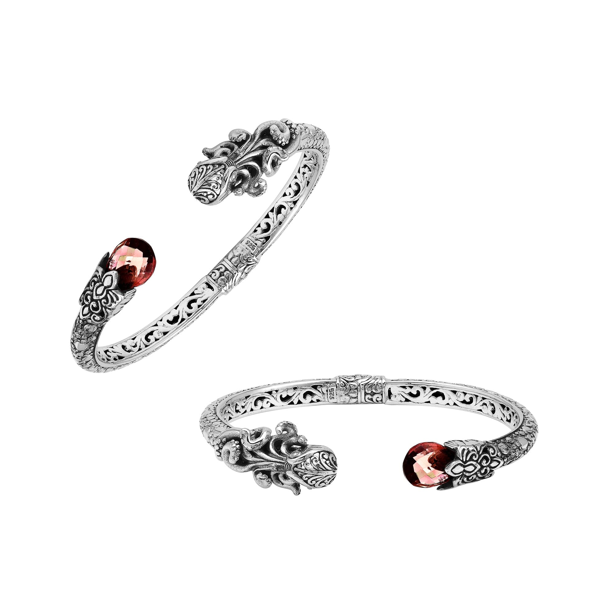 AB-1251-GA Sterling Silver Bangle With Garnet Quartz Jewelry Bali Designs Inc 