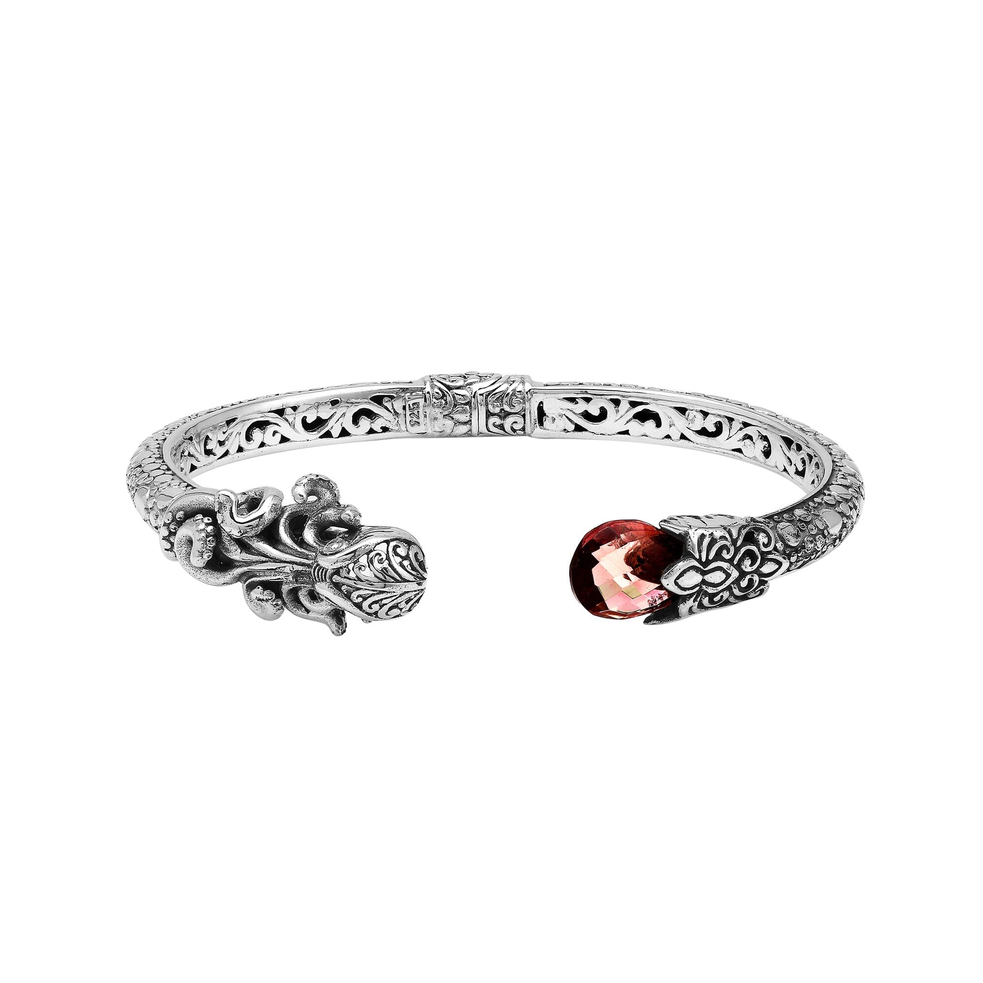 AB-1251-GA Sterling Silver Bangle With Garnet Quartz Jewelry Bali Designs Inc 