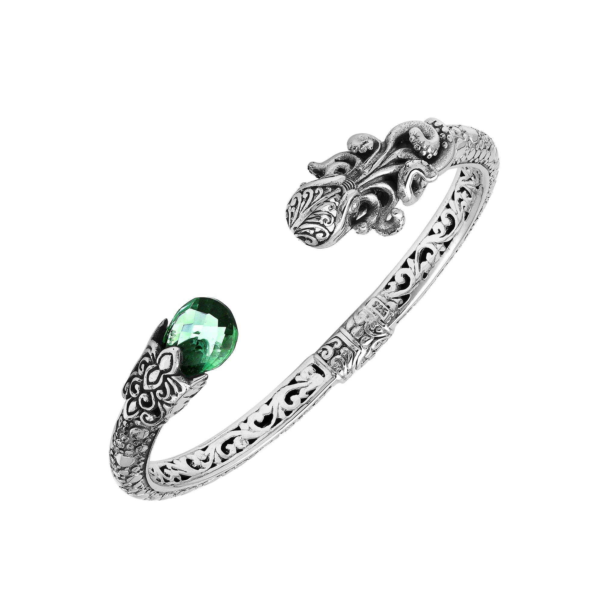 AB-1251-GQ Sterling Silver Bangle With Green Quartz Jewelry Bali Designs Inc 