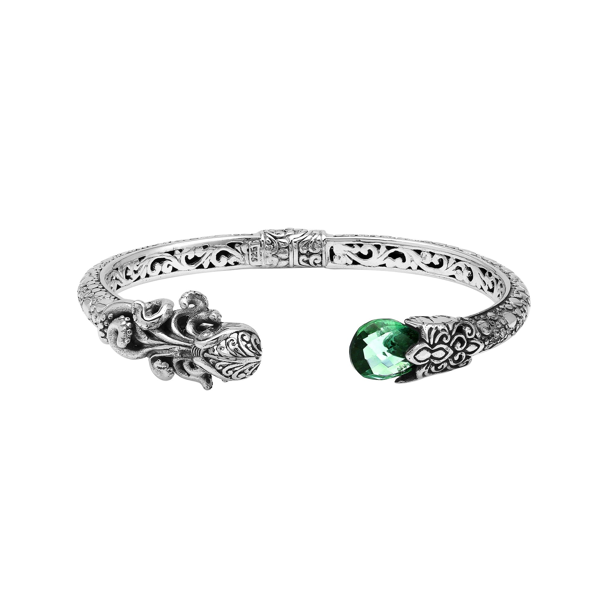 AB-1251-GQ Sterling Silver Bangle With Green Quartz Jewelry Bali Designs Inc 
