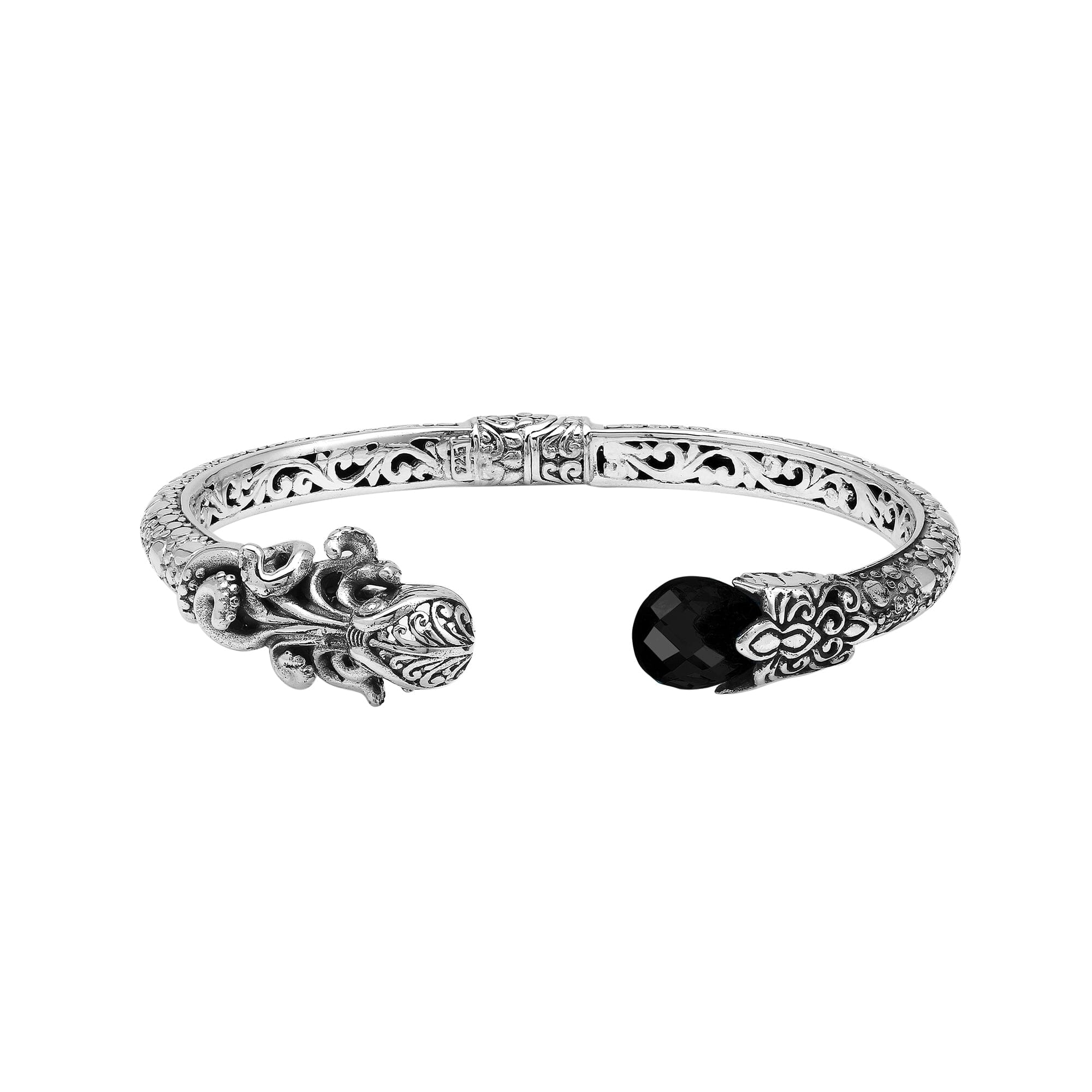 AB-1251-OX Sterling Silver Bangle With Black Onyx Jewelry Bali Designs Inc 