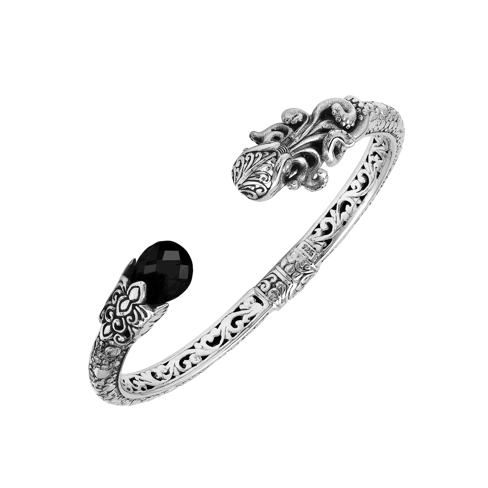AB-1251-OX Sterling Silver Bangle With Black Onyx Jewelry Bali Designs Inc 