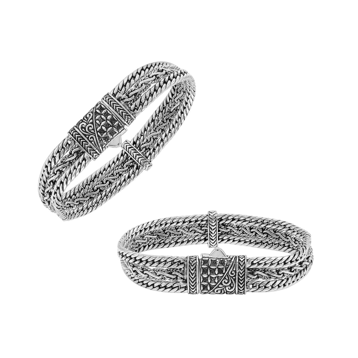 AB-1253-S-7" Sterling Silver Bracelet With Plain Silver Jewelry Bali Designs Inc 
