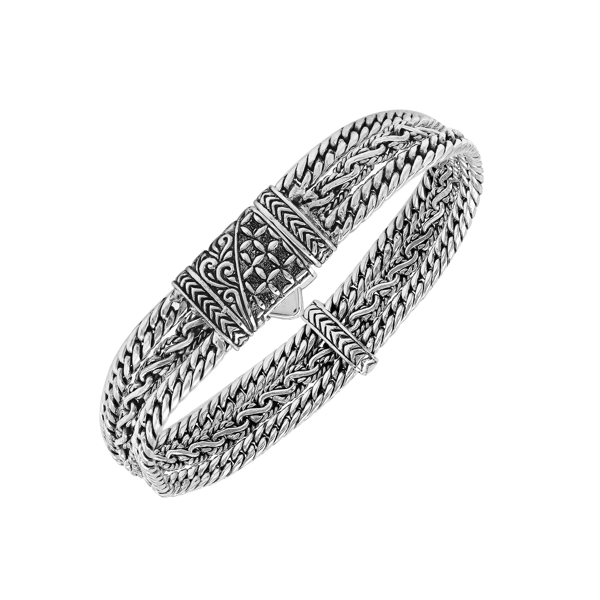 AB-1253-S-7" Sterling Silver Bracelet With Plain Silver Jewelry Bali Designs Inc 