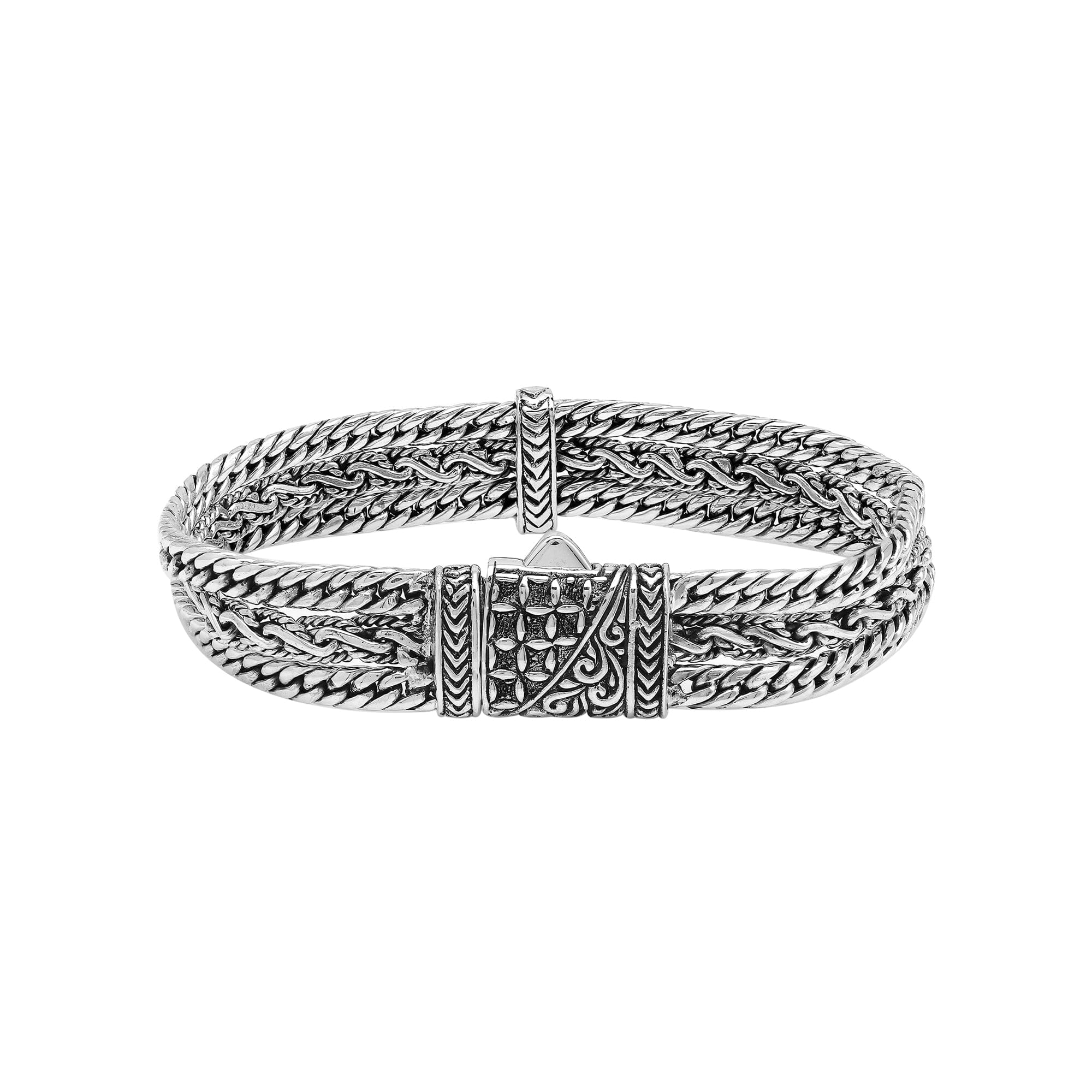 AB-1253-S-7" Sterling Silver Bracelet With Plain Silver Jewelry Bali Designs Inc 