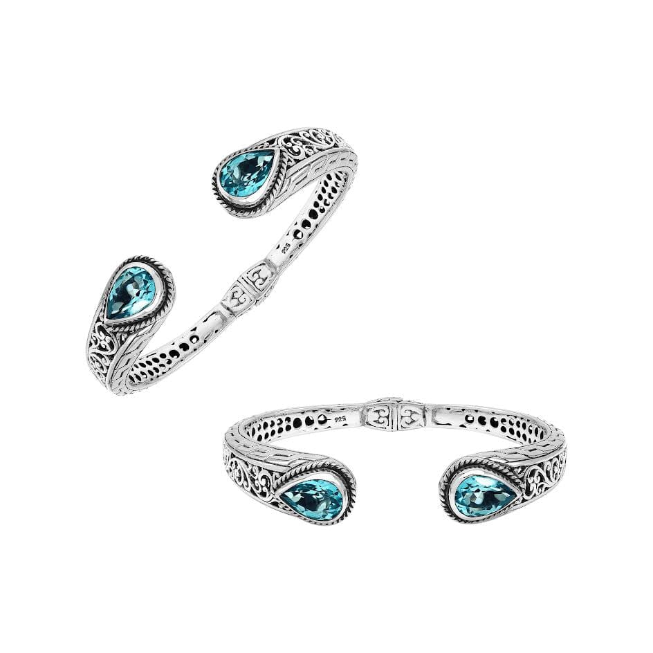 AB-1260-BT Sterling Silver Bangle With Blue Topaz Q. Jewelry Bali Designs Inc 