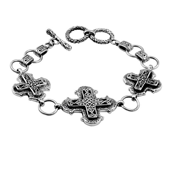 AB-6008-S Sterling Silver Bracelet With Plain Silver Jewelry Bali Designs Inc 