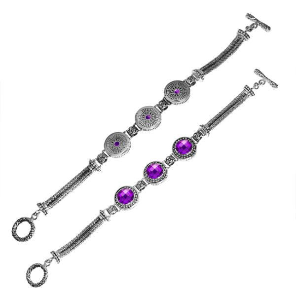 AB-6134-AM Sterling Silver Bracelet With Amethyst Q. Jewelry Bali Designs Inc 