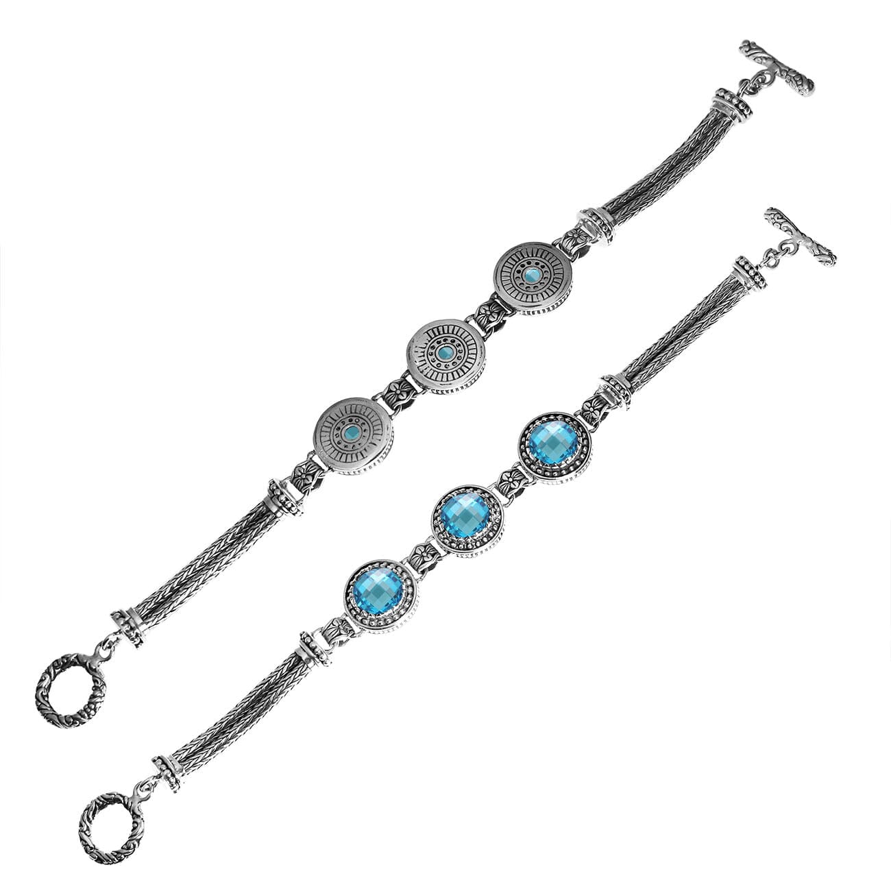 AB-6134-BT Sterling Silver Bracelet With Blue Topaz Q. Jewelry Bali Designs Inc 