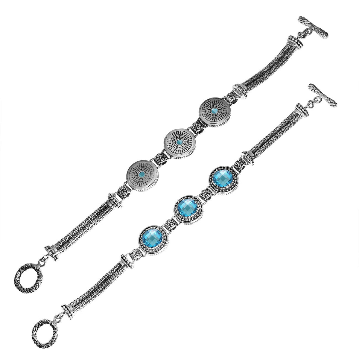 AB-6134-BT Sterling Silver Bracelet With Blue Topaz Q. Jewelry Bali Designs Inc 