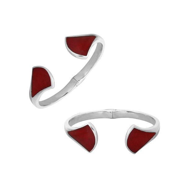 AB-6269-CR Sterling Silver Bangle With Coral Jewelry Bali Designs Inc 