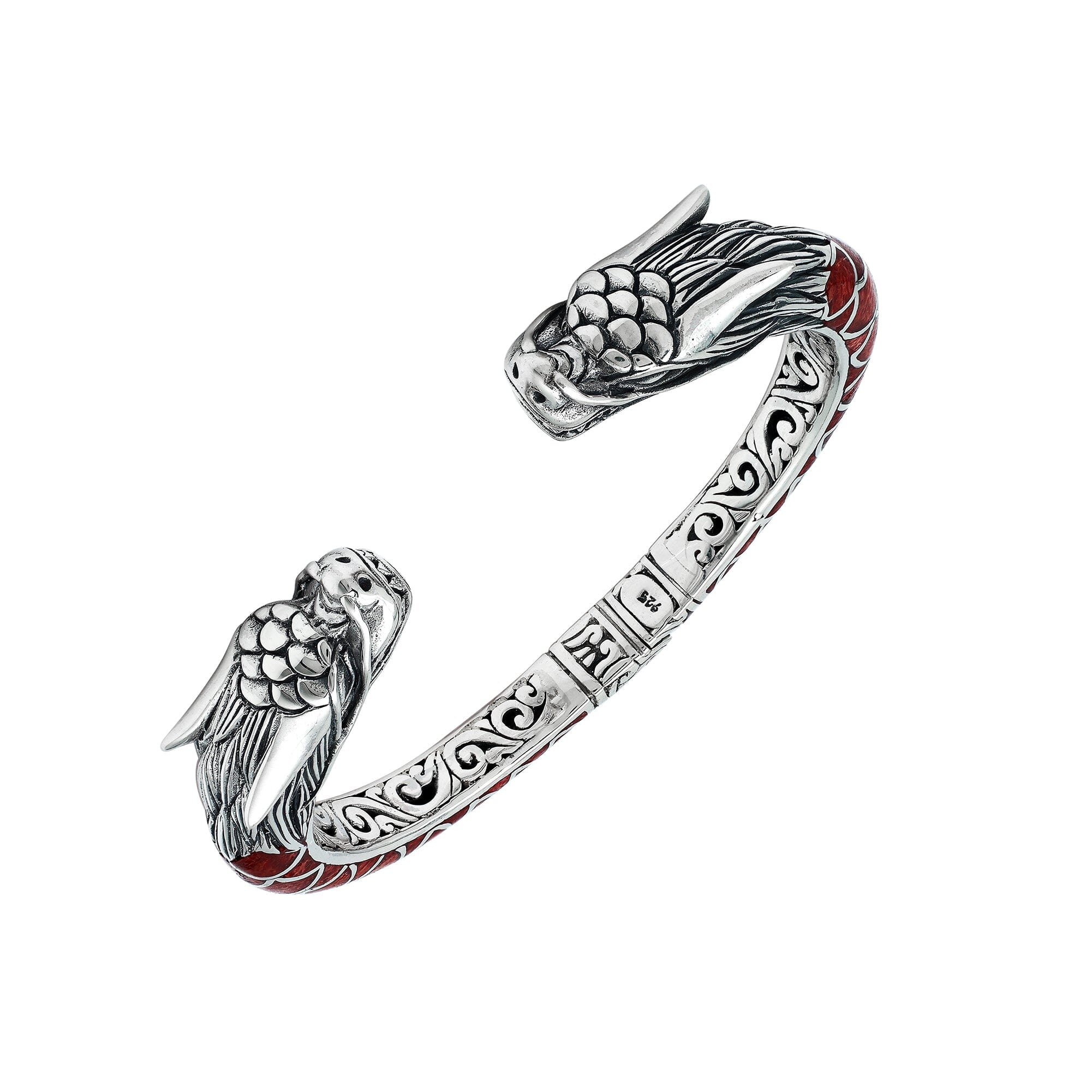 AB-6343-CR Sterling Silver Bangle With Coral Jewelry Bali Designs Inc 