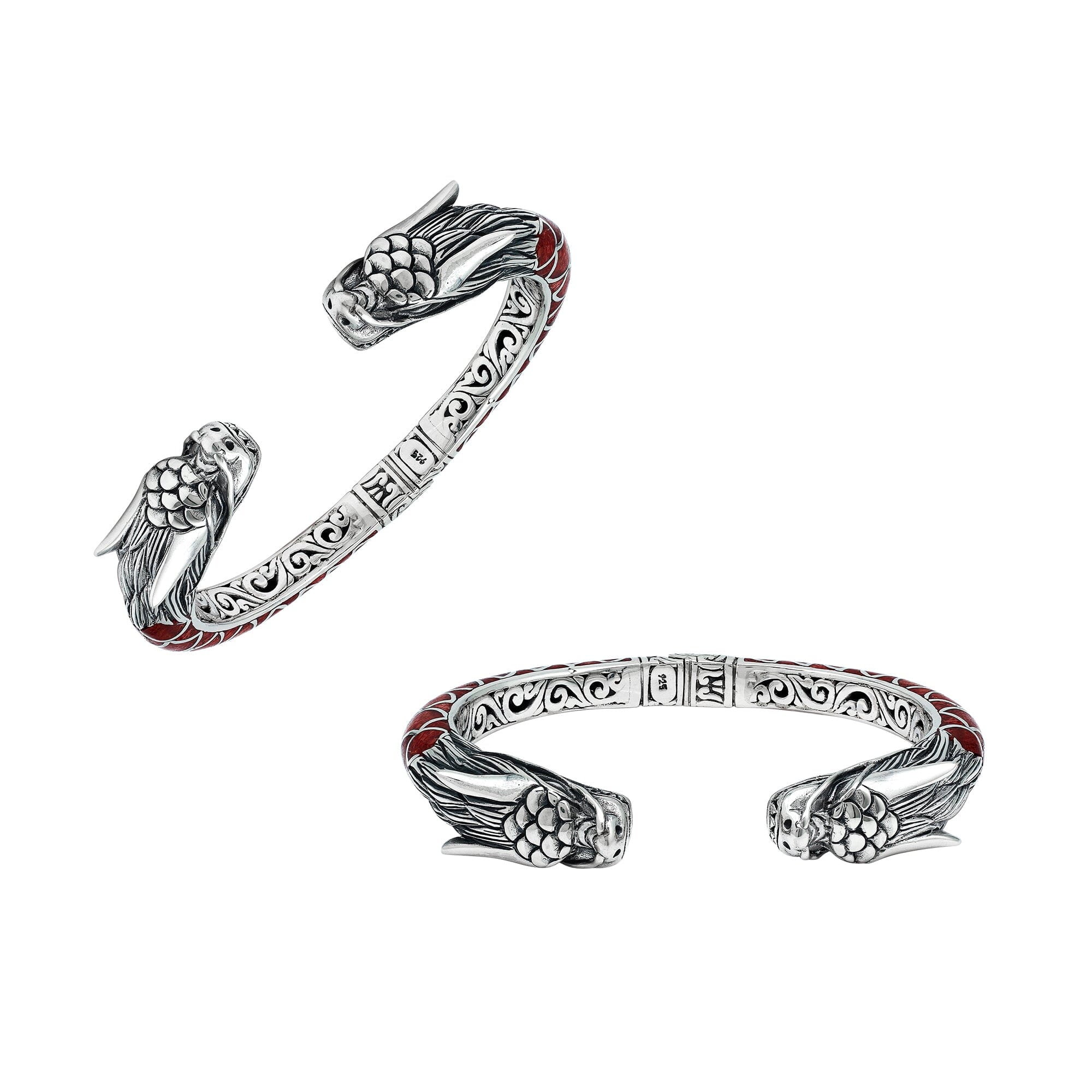 AB-6343-CR Sterling Silver Bangle With Coral Jewelry Bali Designs Inc 