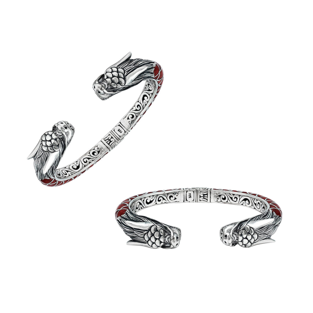 AB-6343-CR Sterling Silver Bangle With Coral Jewelry Bali Designs Inc 