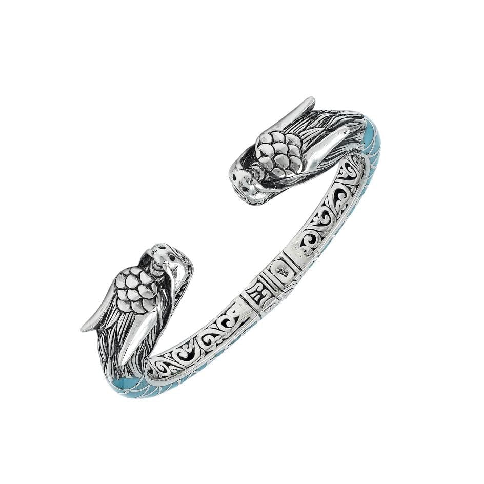 AB-6343-TQ Sterling Silver Bangle With Turquoise Shell Jewelry Bali Designs Inc 