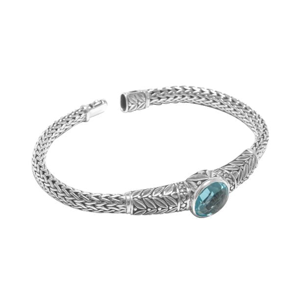 AB-8003-BT Sterling Silver Bangle With Blue Topaz Q. Jewelry Bali Designs Inc 