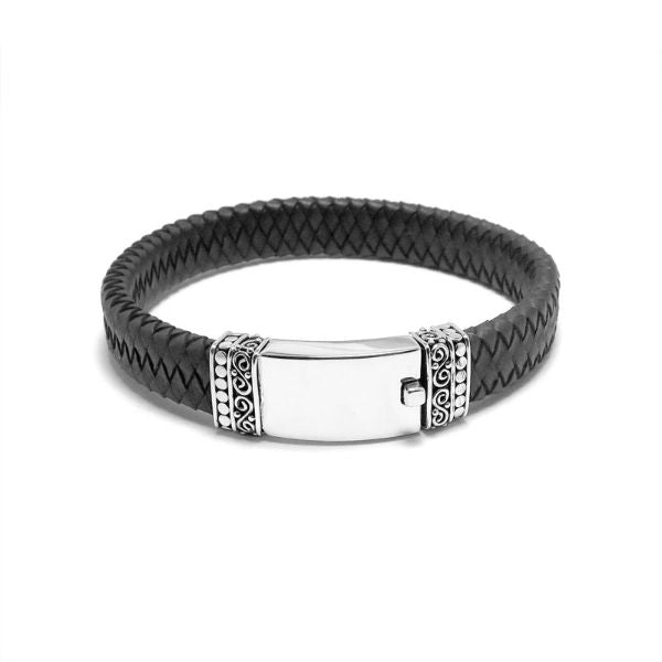 AB-9000-LT Sterling Silver Bracelet With Leather Jewelry Bali Designs Inc 
