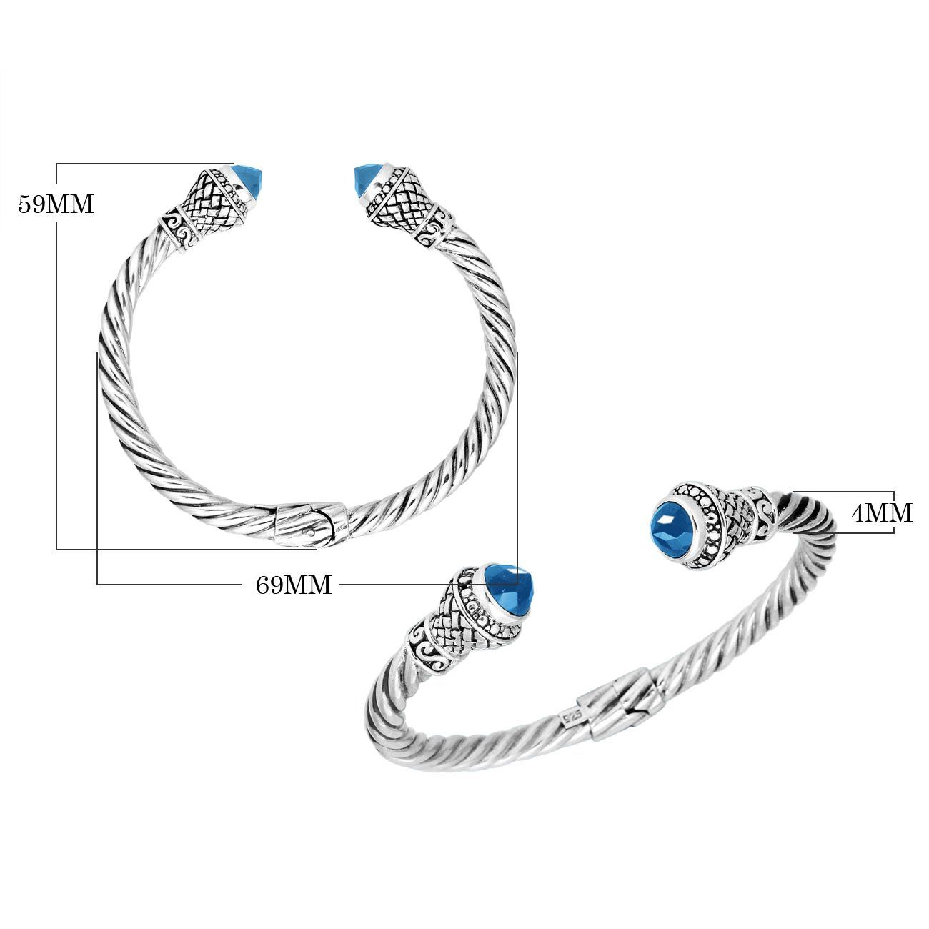 AB-9001-BT Sterling Silver Bangle With Blue Topaz Q. Jewelry Bali Designs Inc 