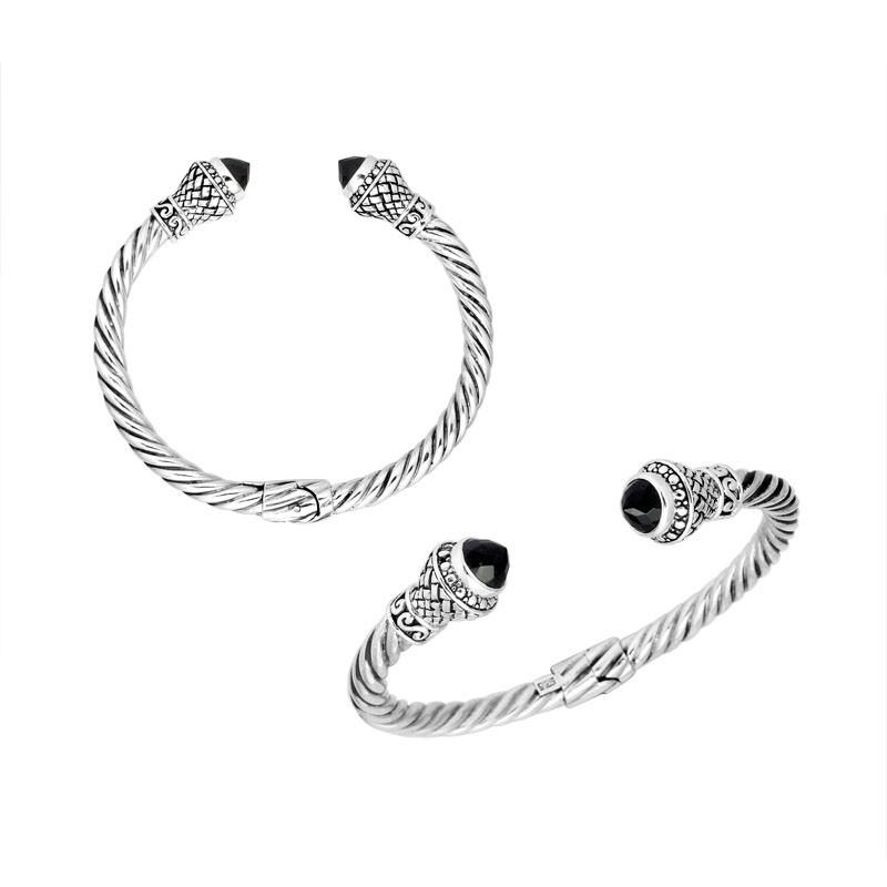 AB-9001-OX Sterling Silver Bangle With Black Onyx Jewelry Bali Designs Inc 
