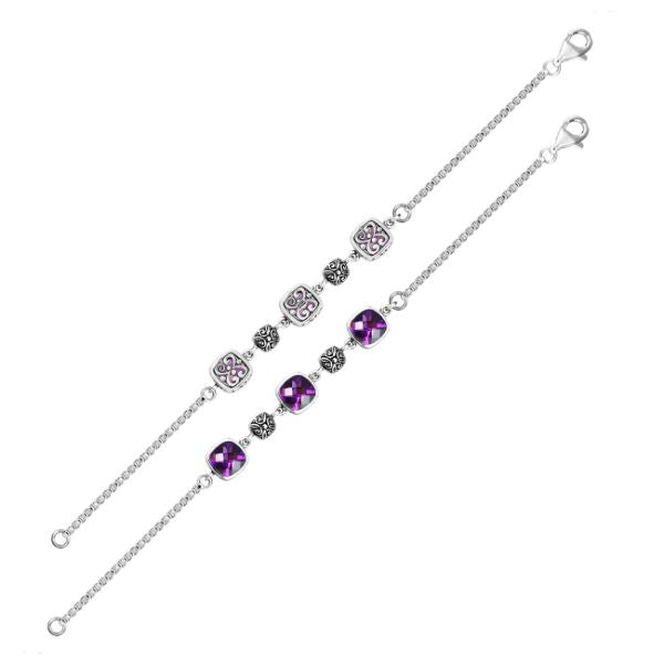 AB-9007-AM Sterling Silver Bracelet With Amethyst Q. Jewelry Bali Designs Inc 