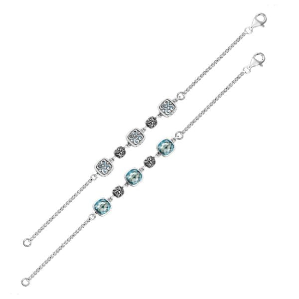 AB-9007-BT Sterling Silver Bracelet With Blue Topaz Q. Jewelry Bali Designs Inc 
