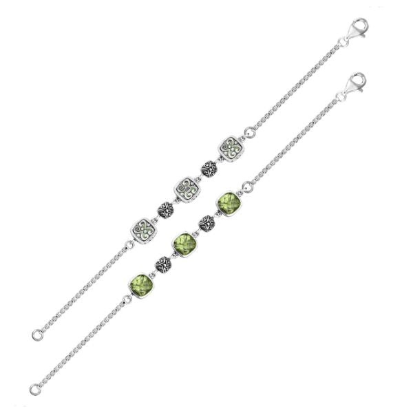 AB-9007-GAM Sterling Silver Bracelet With Green Amethyst Q. Jewelry Bali Designs Inc 