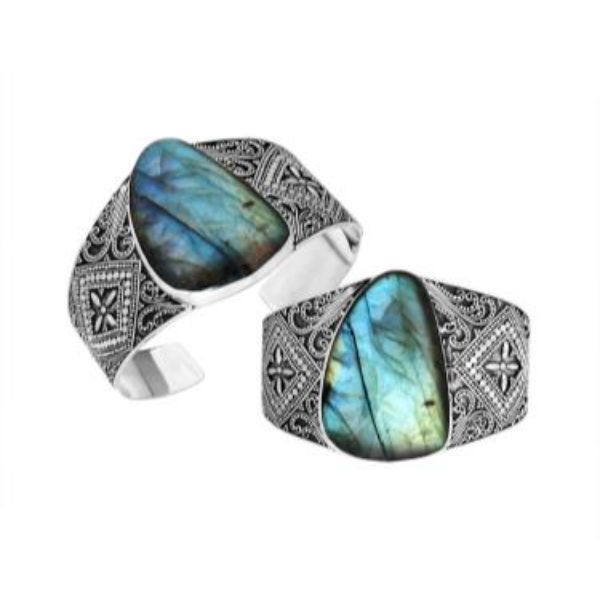AB-9016-LB Sterling Silver Bangle Bracelet With Labradorite Jewelry Bali Designs Inc 