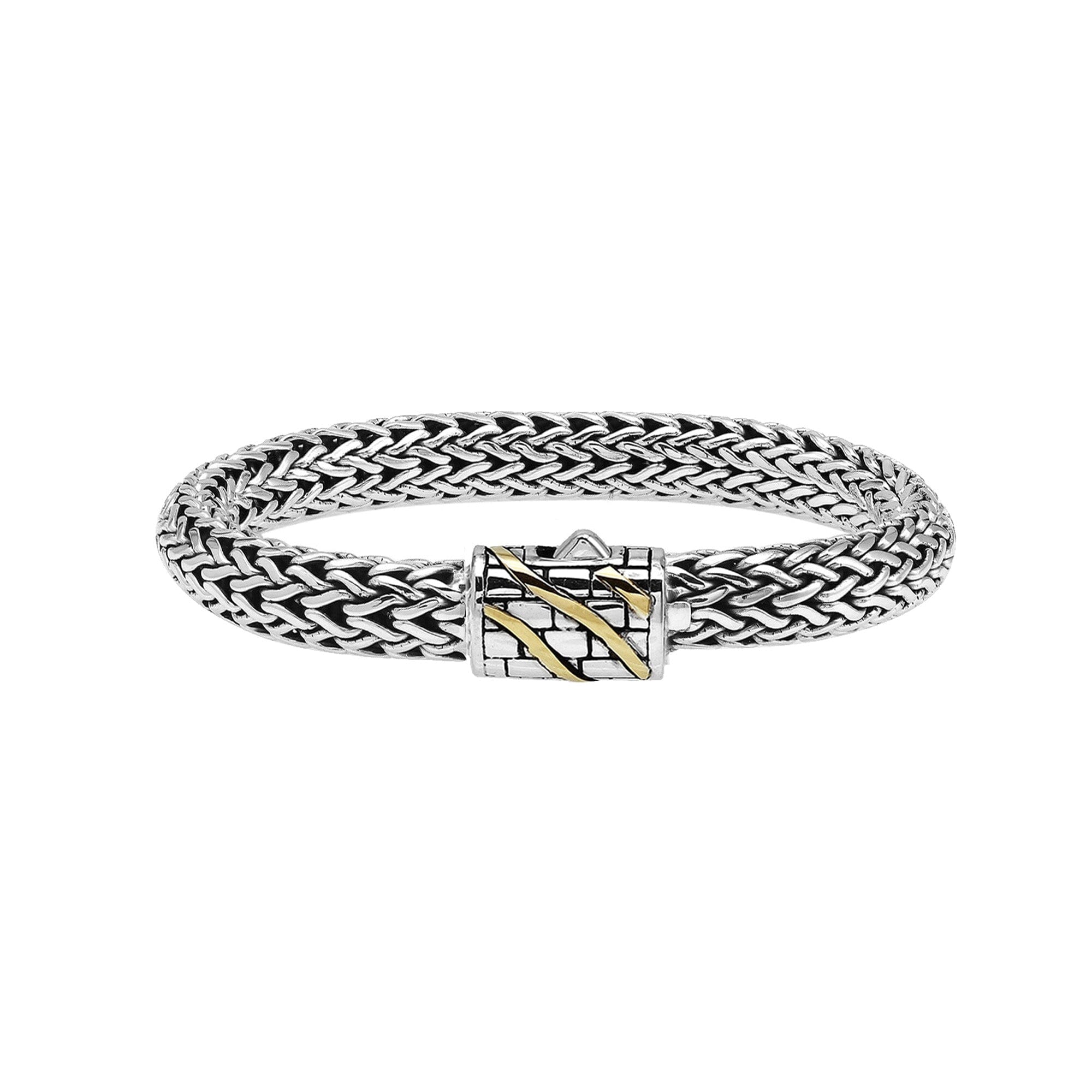 ABG-1270-S.B Sterling Silver Big Lock Bracelet With 18K Gold Jewelry Bali Designs Inc 