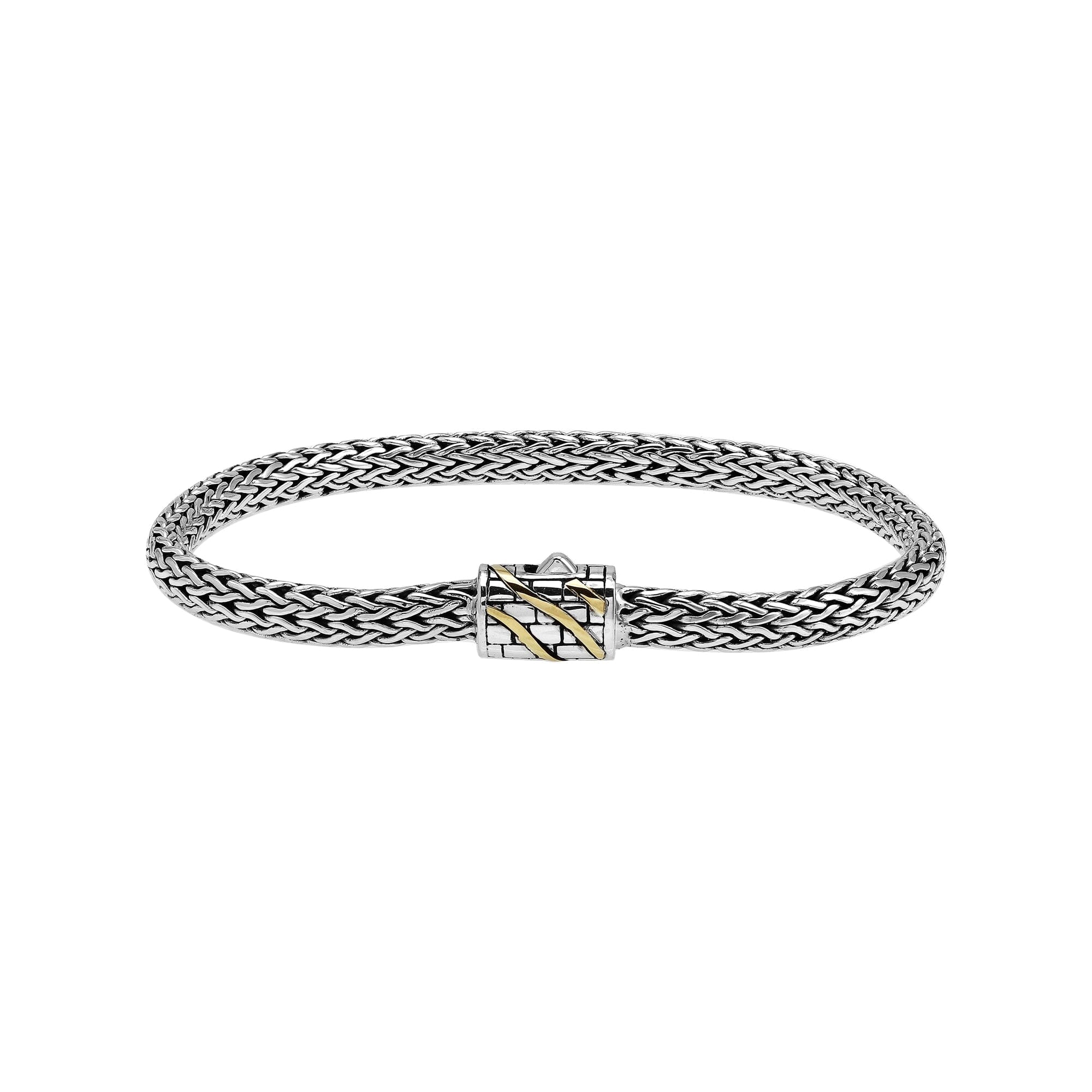 ABG-1270-S.S-7" Sterling Silver Small Lock Bracelet With 18K Gold Jewelry Bali Designs Inc 